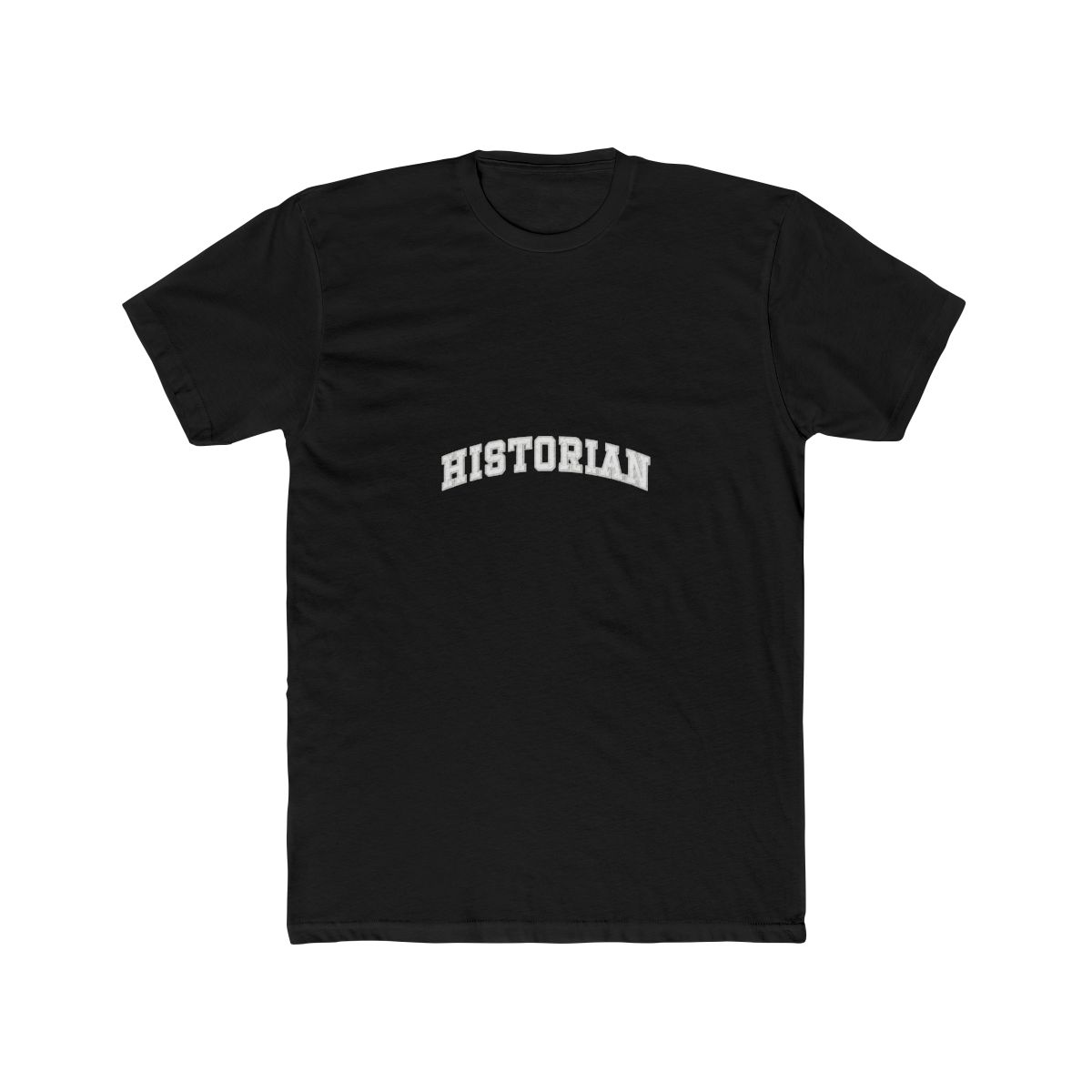 A crimson red T Shirt with the word "HISTORIAN" printed in white on the front. The shirt has a vintage, distressed look - alternate angle 3, merchandise