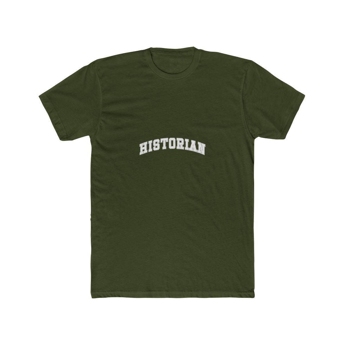 A crimson red T Shirt with the word "HISTORIAN" printed in white on the front. The shirt has a vintage, distressed look - alternate angle 2, merchandise