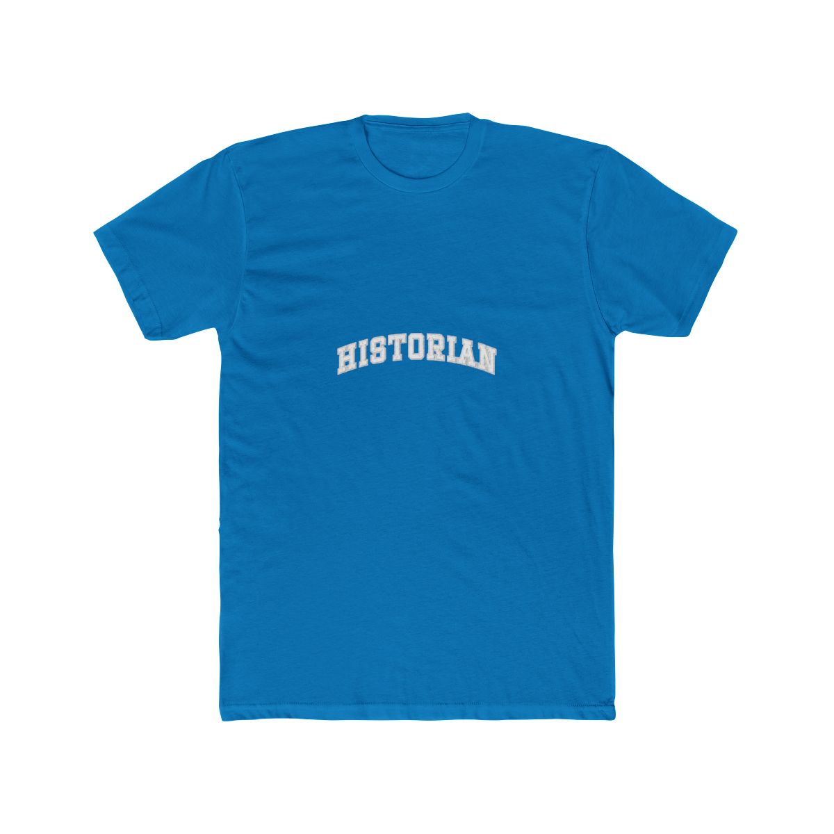 A crimson red T Shirt with the word "HISTORIAN" printed in white on the front. The shirt has a vintage, distressed look - alternate angle 4, merchandise