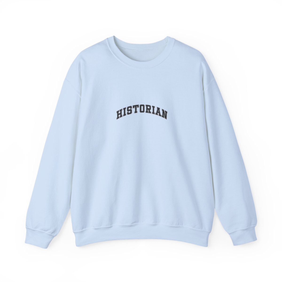 Light blue Hoodies with the word "HISTORIAN" printed in a black varsity-style font - alternate angle 5, merchandise