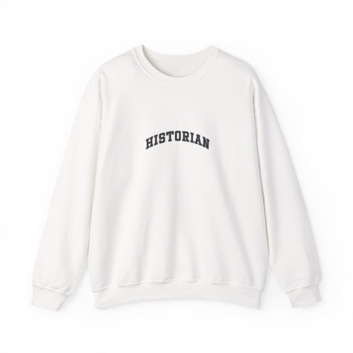 Light blue Hoodies with the word "HISTORIAN" printed in a black varsity-style font